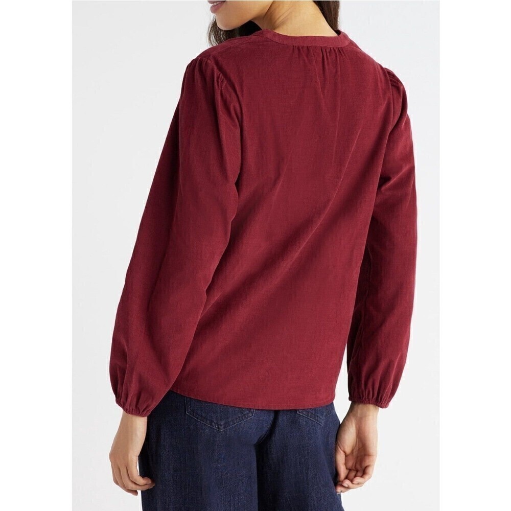 Time and Tru Women's Rich Red Puff Sleeve Corduroy Top - Picture 2 of 6